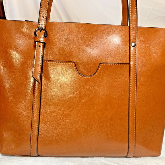 MDBM Maison de Beauté Provence Tan Leather Front Pocket Tote Handbag Messenger - Picture 5 of 13